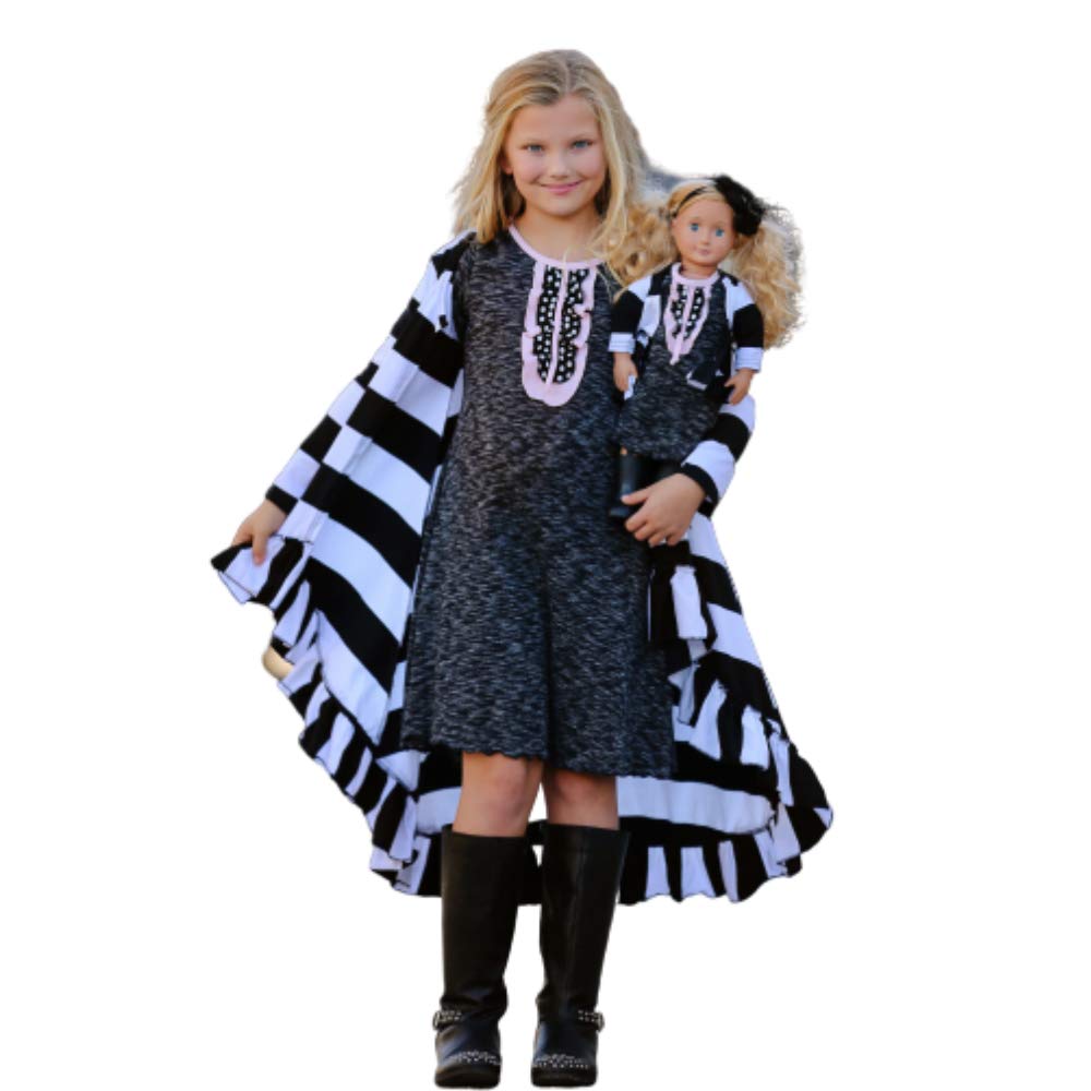 Dusters Back Beautiful and Fun Large Black and White Striped Design Girls and Dolls Matching Dress