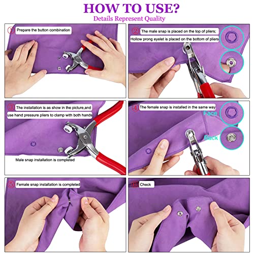 image for CHEPULA Snap Button Kit 100set, 9.5mm Snap Fasteners Kit with Pliers, 