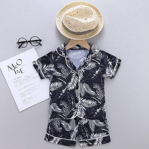 Toddler Girl Boy Silk Summer 𝐏ajamas Dinosaur Button Down T-Shirt Tops Shorts Satin 𝐏js Set Cute (Black, 3-4 Years)2