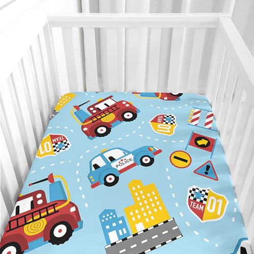 Hiseng Sábanas Minicuna, Sábana Bajera Ajustable para Bebe, Dibujos Animados Sábanas Capazo Bebe Sabanas Carrito Transpirable Sábanas Cuna Elástica Universal (Auto,80x160cm)