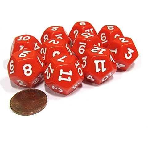Set of 10 D12 12-Sided 18mm Opaque RPG Dice - Red with White Numbers by Koplow Games Cover