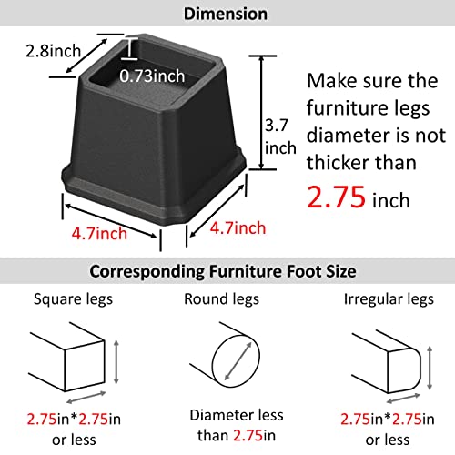 Whynonap Bed Risers 3 Inch Heavy Duty Bed Elevators, Set Of 6 Lifts Up 3,000 Lbs Furniture Riser For Sofa And Table, Black #TOP4