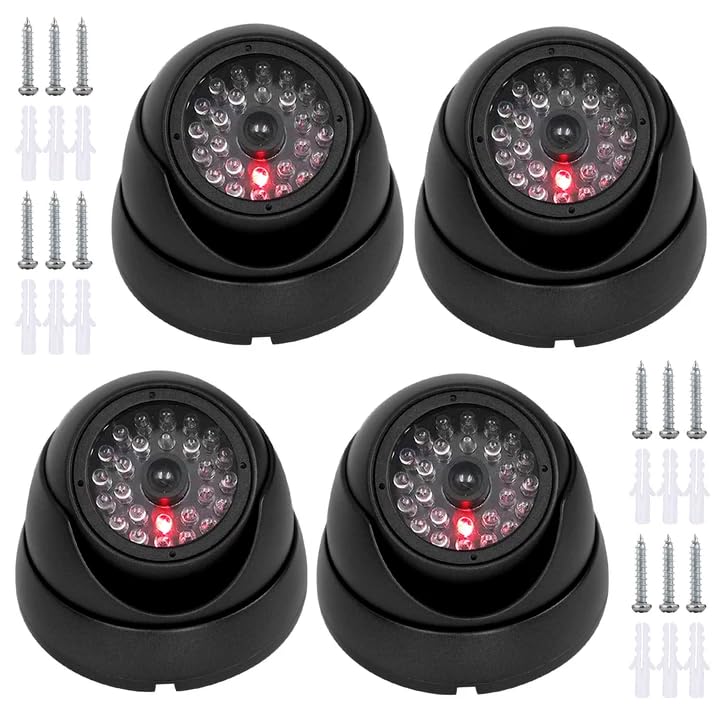 PORFOYO 4 Pièces Caméra Dôme Factice, Caméra Factice De Surveillance CCTV, Fausse De Sécurité, Surveillance Virtuelle De Sécurité pour La Maison Et Le...