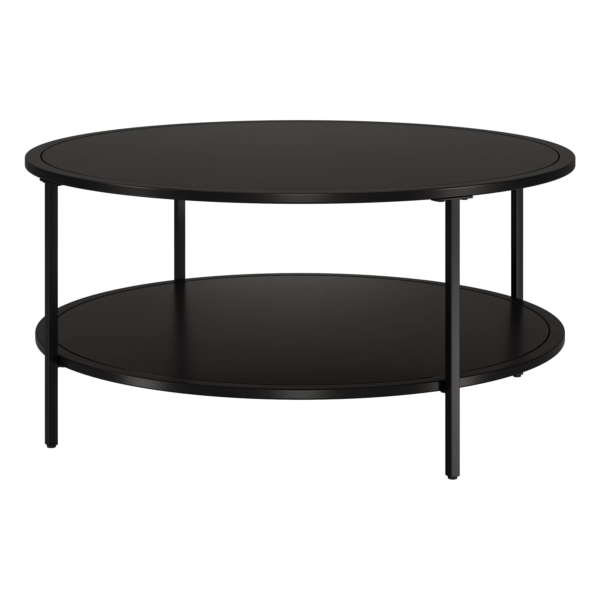 Henn&Hart 36'' Wide Round Coffee Table with Metal Top in Blackened Bronze, for Home, Living Room, Bedroom, Entertainment Room, Office