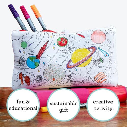Image of eatsleepdoodle DIY Coloring Solar System Pencil Case for Kids with 10pcs Washable Markers, Reusable Art Supply Organizer, Fun Arts & Crafts Activity for Boys & Girls, Creative Gift Idea for Ages