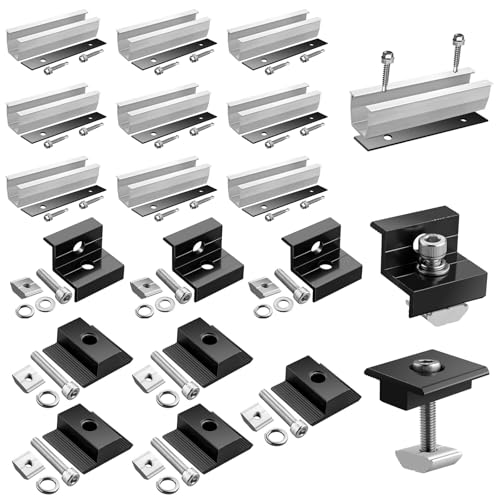 GETLITOOL Solarmodul Halterung 4 Module Set, Solarpanel Halterung - 12CM Alu Montageschiene, Verstellbare Klemme Kit für 30-35MM Dicke Module PV halterung für Flachdach Trapezblech Ziegeldach
