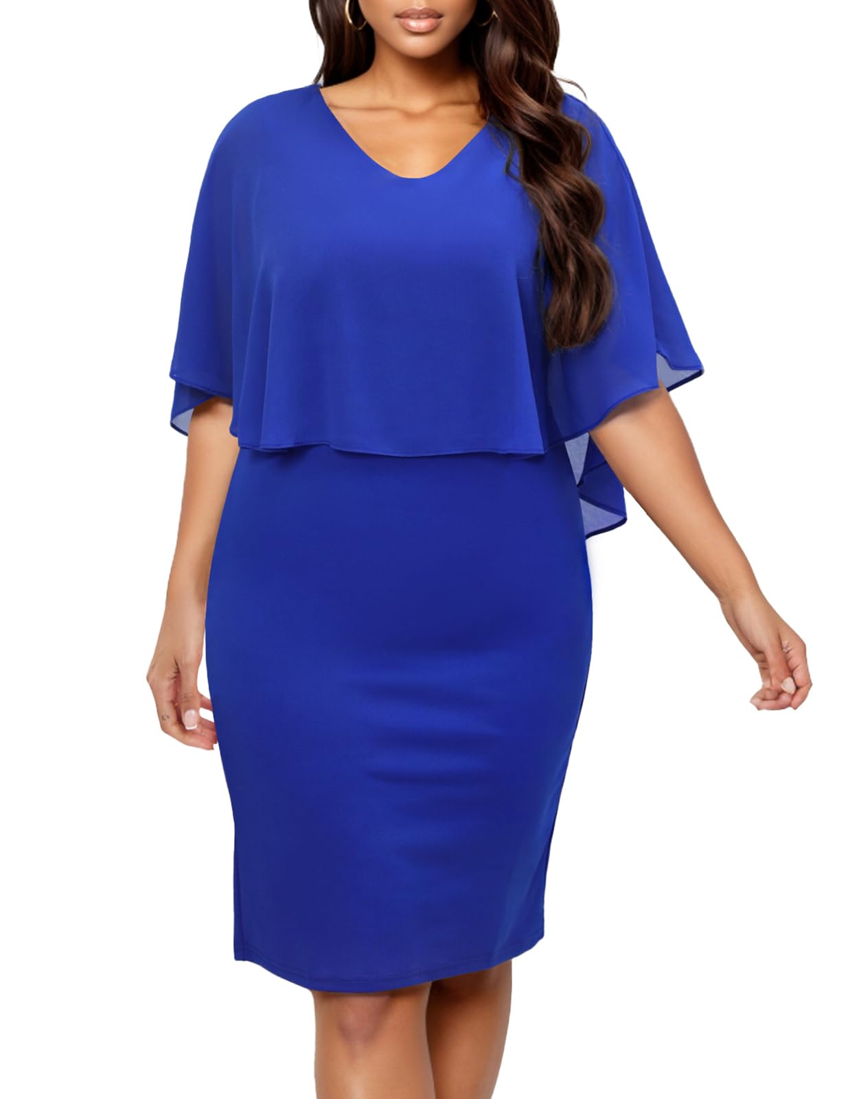 DRESSTELLS Vestido de Cóctel para Mujer con Capa de Gasa y Cuello en V Superpuesto, Vestido de Fiesta