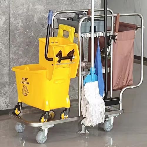 Carro de Limpieza Rodante de Acero Inoxidable, Organizador de Utensilios de Limpieza, para Jardín Garaje Escuelas Hoteles Hospitales Fábricas Empresas Inmobiliarias Restaurante