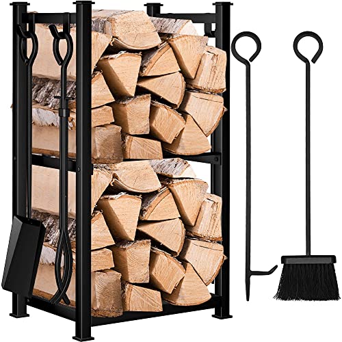 Amagabeli Kaminholzregal mit 4 Kaminwerkzeug 72x46x30cm Innen...