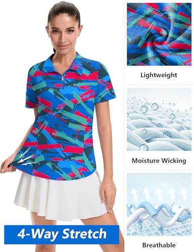 Image of LOMON Womens Golf Polo Shirts Summer Short Sleeve 1 /4 Zip Tops Moisture Wicking Casual Tennis Activewear with Pockets