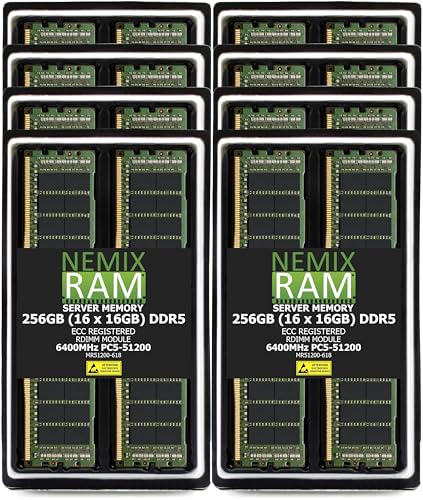 Image of 256GB (16X16GB) DDR5 6400MHZ PC5-51200 CL52 1Rx8 1.1V 288-PIN ECC Registered RDIMM NEMIX RAM Server Memory KIT