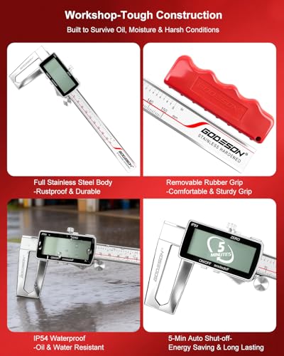 Image of Digital Disc Brake Rotor Micrometer, 0-50mm /0-6 Rechargeable Brake Thickness Gauge, Digital Caliper MM /Inch /F Display, IP54 Waterproof, Stainless Steel for Auto & DIY