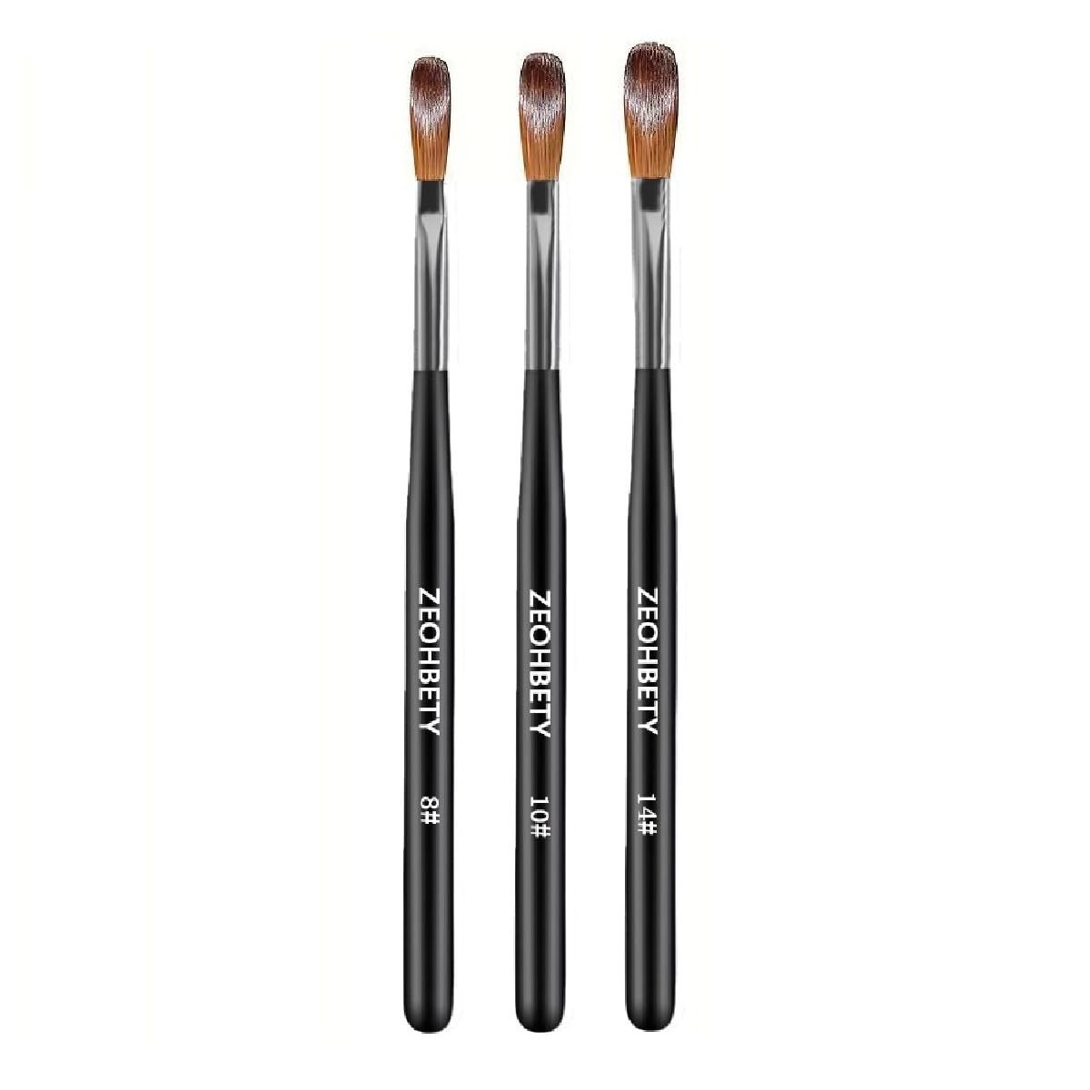Juego de Pinceles para Acrílico, 3 Piezas – Pinceles para Polvo Acrílico, Pincel para Diseño de Uñas con Tallado 3D y Detallado, Herramienta de Manicura para Extensiones, Tamaños 8/10/14,Negro