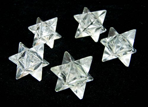 CRYSTALMIRACLE Beautiful Set of Five Clear Quartz Merkaba Stars Wellness Positive Energy Wiccan Men Women Gift Powerful Health Meditation Success Prosperity Spiritual Wealth Healing Reiki FENG Shui
