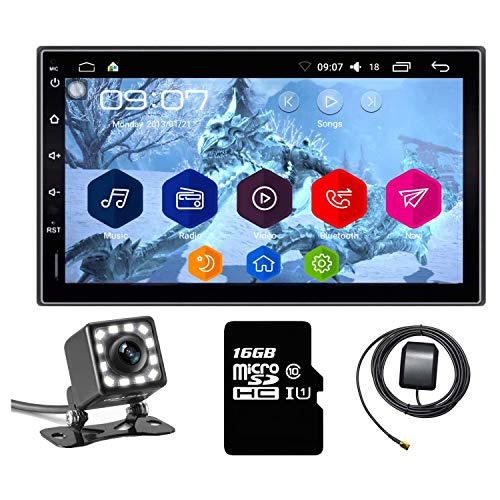KKXXX 2 DIN Android Autoradio 7 Pulgadas Navegación GPS Quad Core 1GB RAM 32GB Memoria Flash con 12LED Cámara de Visión Trasera Soporte Wi-Fi SWC BT Pantalla Táctil, KX0912LED16