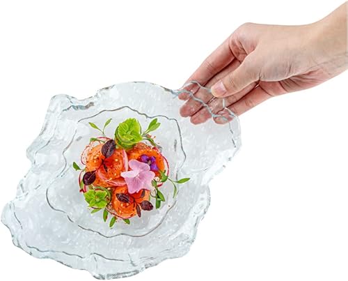 Miniatura 13 de Restaurantware Vetri - Platos de vidrio de 8.9 x 6.7 x 1.8 pulgadas, 6 platos únicos y duraderos para servir, diseño de conchas marinas, vajilla de