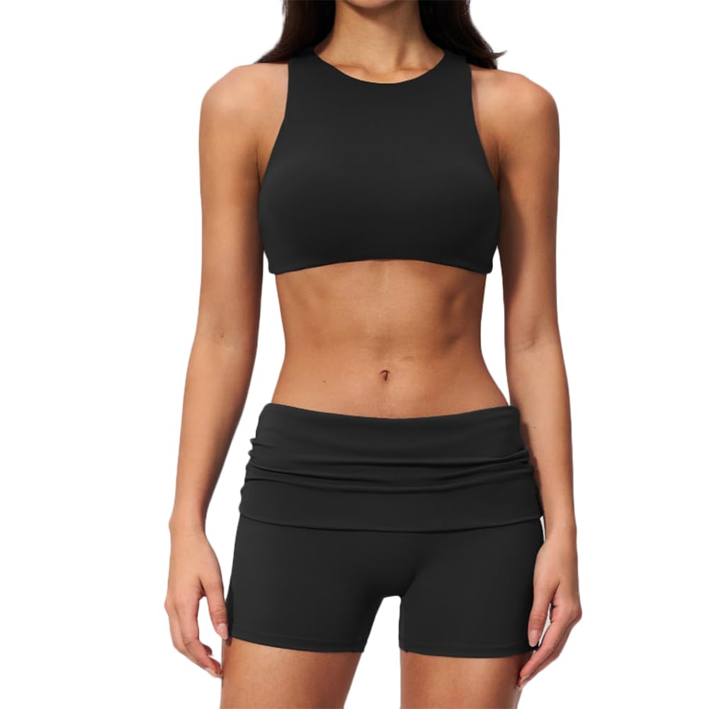 JPXJGT Yoga Set Form-Fitting Back-Highlighting Quick-Dry 2-Piece Yoga Fitness Outfit for Women(Size:S,Color:Black)