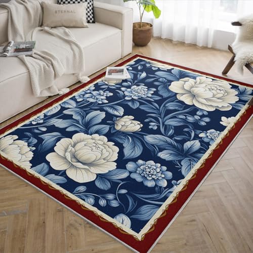 Tapis de sol antidérapant et lavable bleu pour chambre et salon