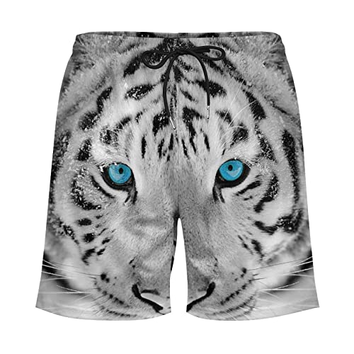 Wild White Tiger Men's Swim Trunks Beach Board Shorts Quick Dry Bathing Suits with Liner4