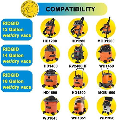 Ridgid 12 to 16 Gallon Wet/Dry Vacs 