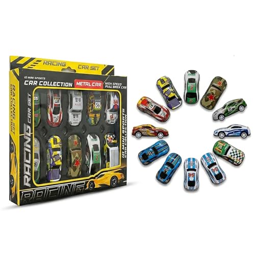 Image of Mini Racing Metal Pull Back Car Set 10 Pcs Die Cast Sports Cars High Speed Pull Back Action Toy with Metal Body Racing Vehicles Premium Hard Box Gift Pack for Kids Birthday Return Gift Collectible Set