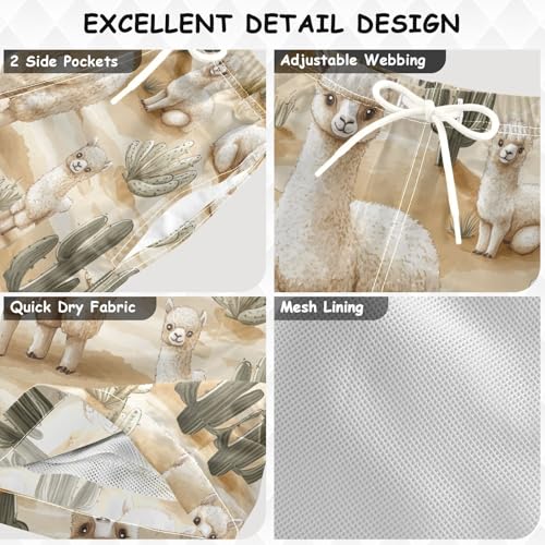 Pigsaly Boys' Swim Board Shorts Watercolor Green Cacti Llama Alpacas Boy's Swim Trunks Kids Swimwear 4T3