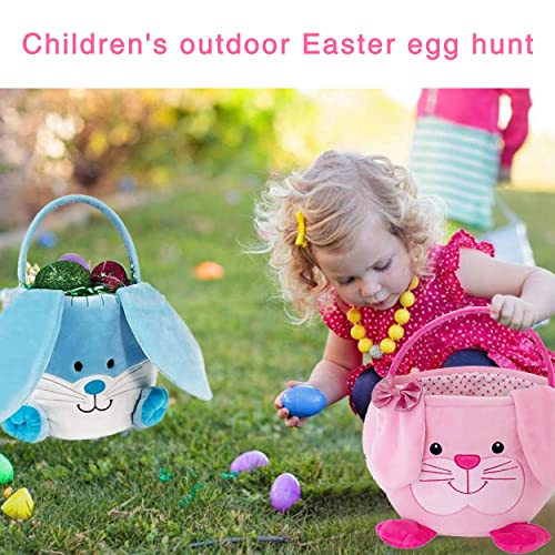 Image of Easter Eggs Basket - 3D Cute Plush Empty Bucket with Foldable Ears - Perfect for Girls & Boys Easter Egg Hunts - easter baskets for kids (2024 blue)