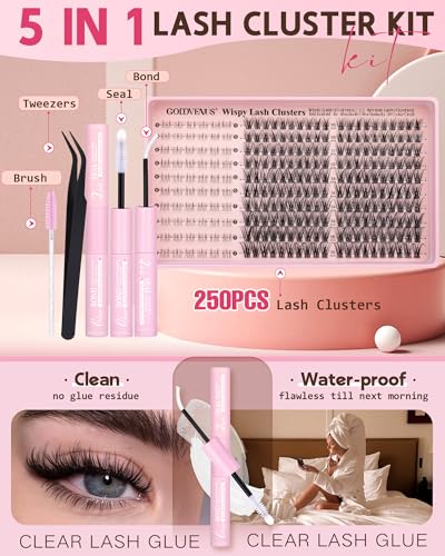 Image of 250Pcs Natural Lash Clusters Kit Cluster Eyelash Extensions Kit Wispy DIY C Curl Individual Lashes Clusters With Bottom Eyelashes