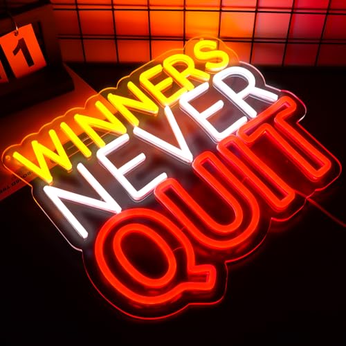 Image of Pugna Winners Never Quit Neon Signs for Wall Decor Neon Lights for Bedroom Led Signs Suitable for Dormitory Man Cave Christmas Gift