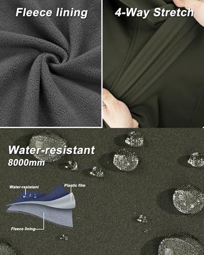 33,000ft Damen Softshell Westen mit Abnehmbare Kapuze Fleece Gefütterte Ärmellose Jacke Wasserdichte Winddichte Sportwesten Vest mit 5 Taschen für Reiten Laufen Wandern Olivgrün L