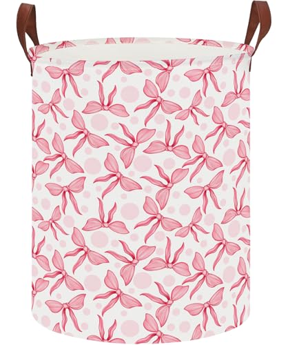 Image of NTAOHAMPER Laundry Hamper,Laundry Basket,Baby Nursery Hamper,Waterproof Storage Bin,Clothes Organizer Basket,Room Decor(Pink Bowknot)