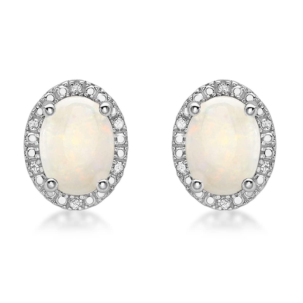 CARISSIMA Damen-Ohrstecker Gold 9ct Diamond and Cluster Stud Earrings 375 Weißgold Opal weiß Ovalschliff Diamant-5.58.927O
