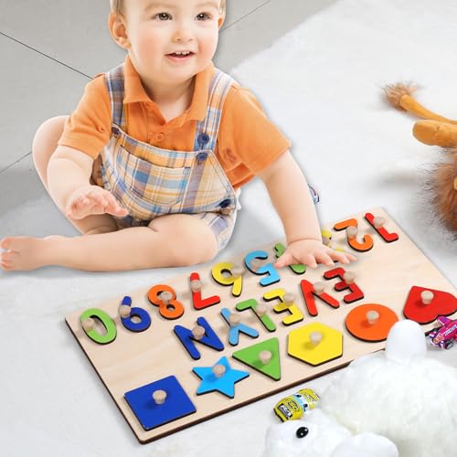 Image of Name Puzzle for Kids Personalized, Baby Easter Basket Stuffers, Montessori Toys for 1 2 Year Old Boy Girl Birthday Easter Gifts, Personalized Alphabet Shape Puzzles for Kids