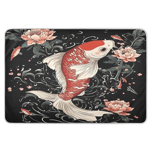 Takiito Red Fish Bed Pad Reusable Bed Underpad Washable Waterproof Leak-Proof Quick Dry Incontinence Pee Pad for Toddlers Kids Adults Pets 34x52 in