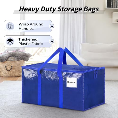 Image of 8 Pack Extra Large Heavy Duty Moving Bags, Blue Storage Bins with Lids, Reinforced Handles & Heavy-Duty Zippers Moving Boxes Storage Bags Totes for Clothes Packing, Dorms, College Supplies, Blue