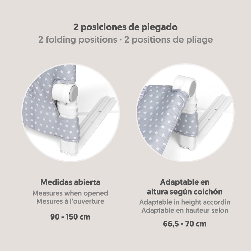 Interbaby Sponda Letto Bambini Pieghevole 150 cm | Barriera Anticaduta con Sbarra Letto | 18 mesi–5 anni | Compatibile Letto Singolo e Matrimoniale | Stella
