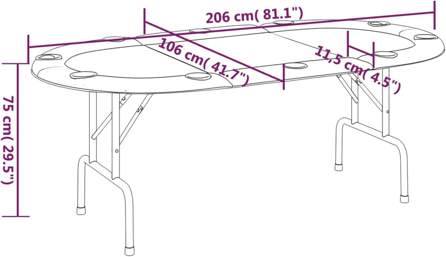 Mesa de Poker Plegable para 10 Jugadores Azul 206x106x75 cm