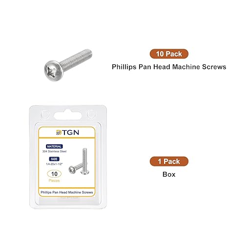 Miniatura 7 de DTGN Tornillos de máquina de cabeza plana de 14-20x1-12", 10 unidades de acero inoxidable 304, Phillips Drive, rosca completa UNC, acabado