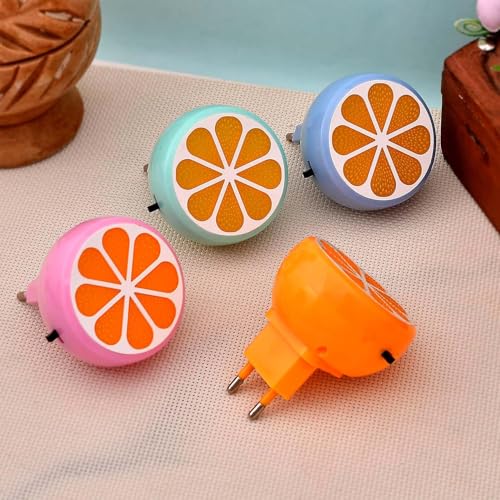 Image of Ascension Pack of 4 LED Orange Slice Night Lamp with Switch Plug-in Wall Night Light Warm Soft Glow Decorative Light for Bedroom, Hallway Kids Room Kids Birthday Party Return Gifts Item (Random Color)