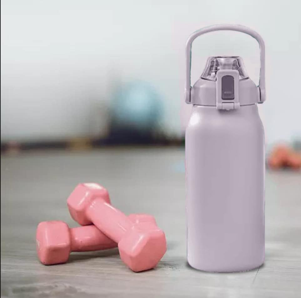 ProBytes Thermal Water Bottle - Stainless steel Infuser Bottle 32oz Sports Bottle with Portable Handle 900 ml bottle with Straw Lid - For Hot & Cold Drink Office, Gym, Cycling, Camping (Lilac)