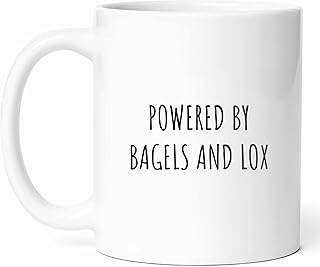 Powered By Bagels And Lox Mug - Breakfast Coffee Cup - Food Lover Funny Gift From - Nyc Delicacy Tea Mugs - Cups - 11 Oz Ceramic Gifts For Bagel Enthusiasts, Birthday, Him, Her, Christmas, Brunch