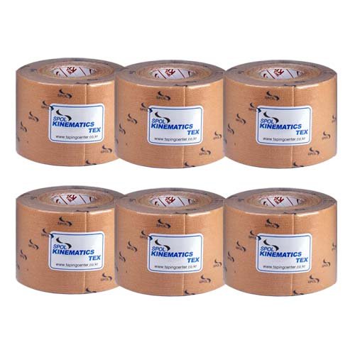 SPOL Kinematics Tex - Elastic Kinesiology Tape for Support & Healing Adhesive Tape - 6Rolls Set - 2(Inch) x 16.4(Feet) -Beige