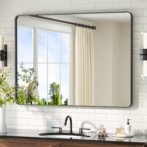 Image of TETOTE Black Mirror 40 x 30 Matte Black Metal Framed Vanity Mirror, Tempered Glass, Wall Mounted for Bathroom, Entryway, Bedroom, Living Room(Horizontal /Vertical)
