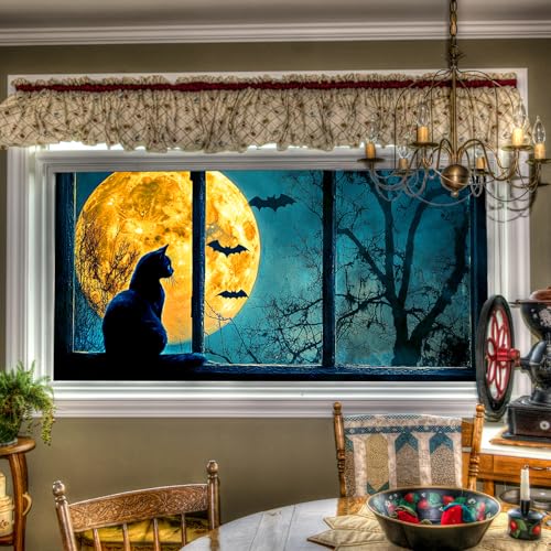 Película adhesiva para ventana con diseño de gato negro Halloween miniatura 1