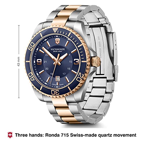 Victorinox Swiss Made Maverick, 43Mm, Blue Dial, Stainless Steel Bicolour Men Analog Watch (241950), Silver Band - Image 2
