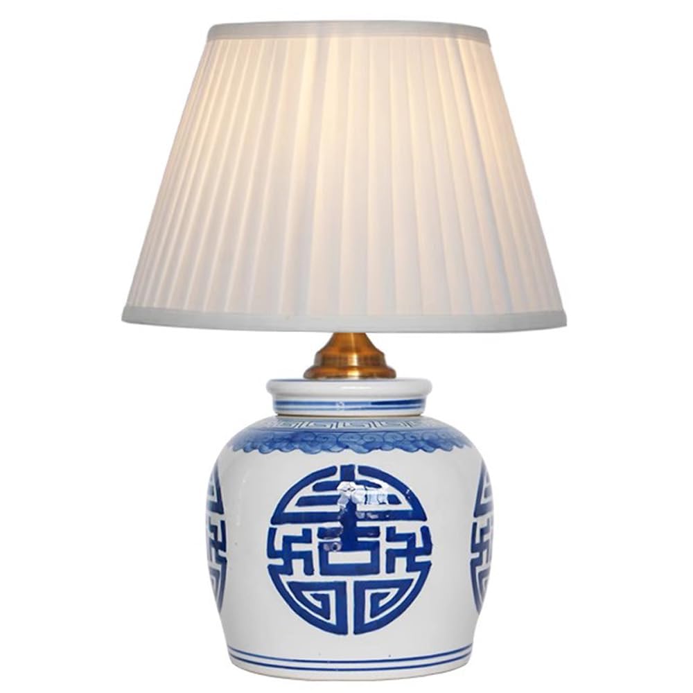 SANBDDLYY Handcrafted Blue and White Ceramic Table Lamp - Elegant Porcelain Desk for Living Room, Bedroom, and Nightstands