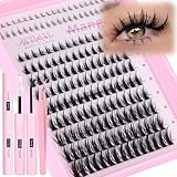Anime Lash Clusters Kit Wispy Eyelash Clusters DIY Lash Extension Kit with 5-6mm Bottom Lashes 8-16mm Thin Band Individual lashes 175Pcs Manga Eyelash Extension Kit with Lash Glue, Tweezers by WTVANE
