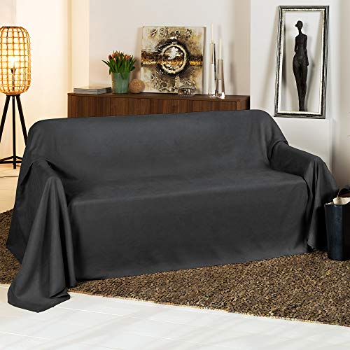 Beautissu Tagesdecke 210x280 cm Überwurfdecken für Sofa Romantica Wildleder-Optik Überwurf Bettabdeckung Tagesdecken Bettüberwurf & Sofaüberwurf Decke Sofa Überwurfdecke Bett Tagesdecke Anthrazit