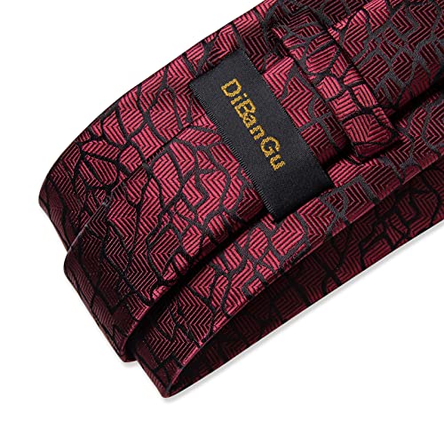 Image of DiBanGu Plaid Ties for Men Silk Checkered Necktie and Pocket Square Cufflinks Tie Clip Set with Gift Box for Wedding Business