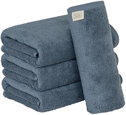 【Amazon.co.jp限定】タオル研究所 [ボリュームリッチ] #003 バスタオル スモーキーブルー 4枚セット ホテル仕様 ふかふか 高速吸水 綿100% 耐久性 毛羽落ち少ない 【選べる10色】 Japan T